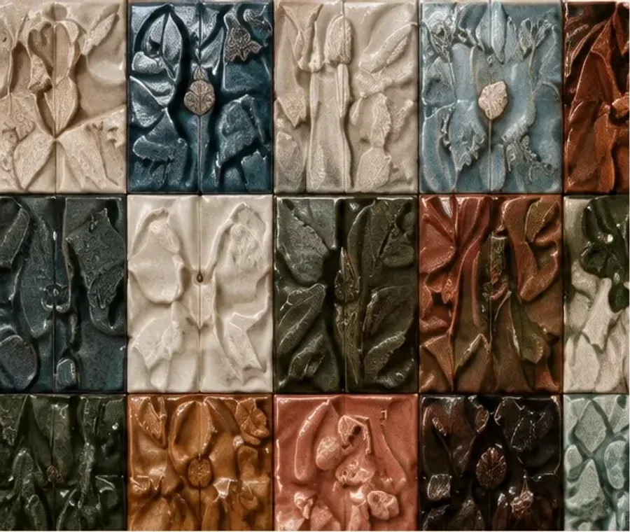 Artful collection of textured tiles and material samples