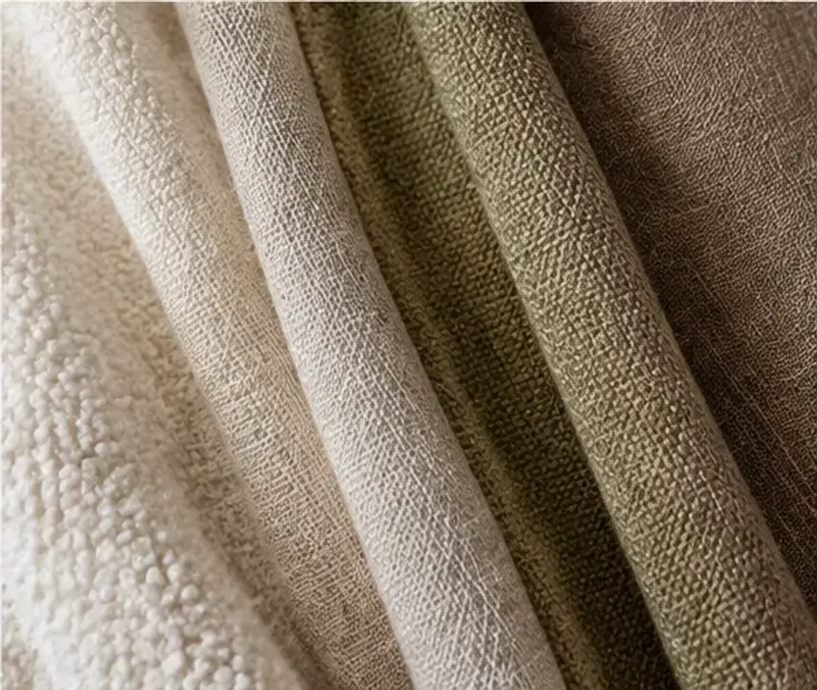 Close-up of premium upholstery textiles in neutral tones