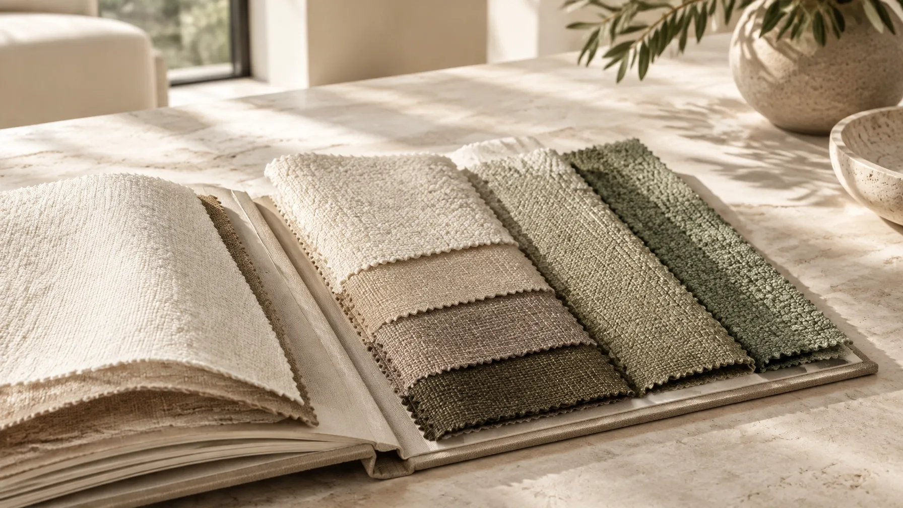 Soft neutral upholstery textiles and material swatches